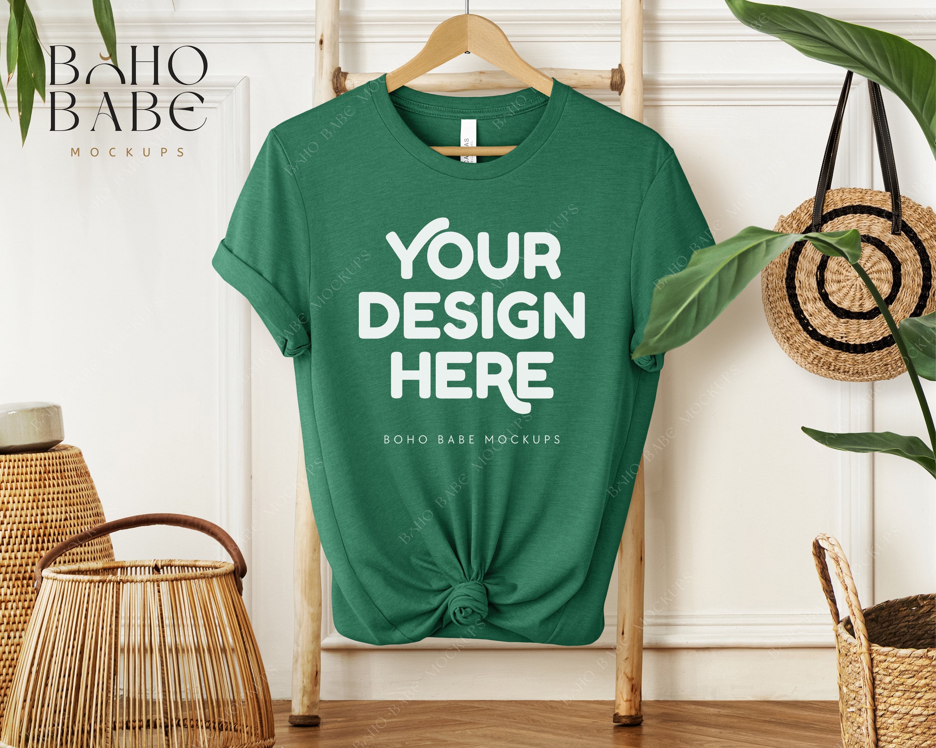 Bella Canvas 3001 HEATHER GRASS GREEN T-shirt Mockup | Boho Babe Hangi ...