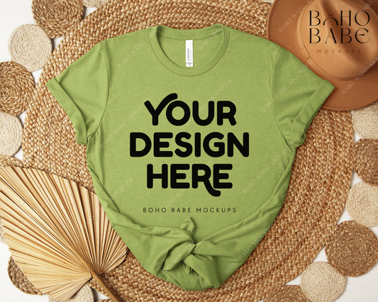 Bella Canvas 3001 HEATHER GREEN T-shirt Mockup | Boho Design | Flatlay Vol.5
