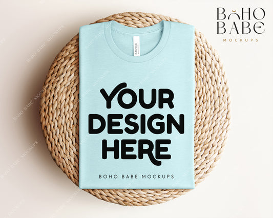 Bella Canvas 3001 HEATHER ICE BLUE T-shirt Mockup | Boho Babe Folded Mockup Design Vol.1