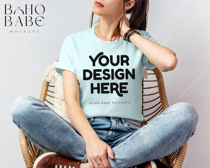 Bella Canvas 3001 Female Model Mockup Bundle | Boho Babe T-shirt Mockup Design - Vol.2