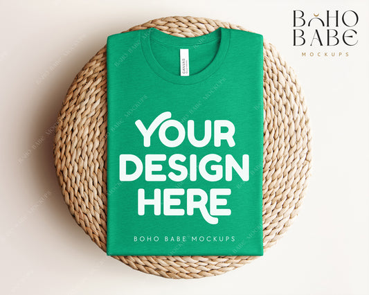 Bella Canvas 3001 HEATHER KELLY T-shirt Mockup | Boho Babe Folded Mockup Design Vol.1