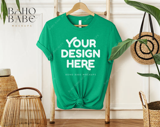 Bella Canvas 3001 HEATHER KELLY T-shirt Mockup | Boho Babe Hanging Mockup Design Vol.1