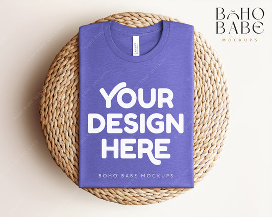 Bella Canvas 3001 HEATHER LAPIS T-shirt Mockup | Boho Babe Folded Mockup Design Vol.1