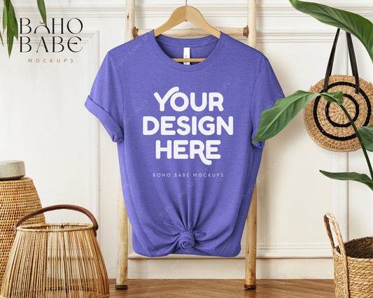 Bella Canvas 3001 HEATHER LAPIS T-shirt Mockup | Boho Babe Hanging Mockup Design Vol.1