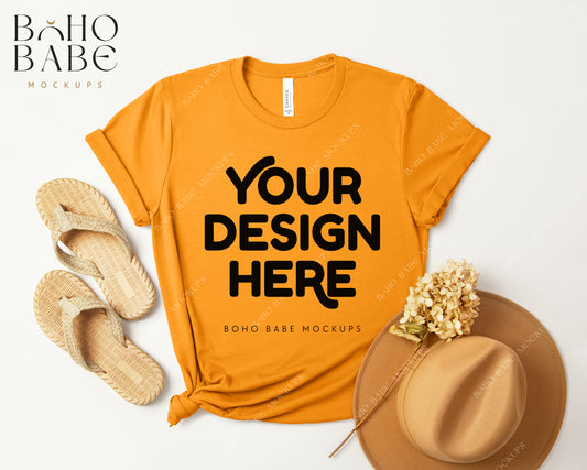 Bella Canvas 3001 HEATHER MARMALADE T-shirt Mockup | Boho Design | Flatlay Vol.3