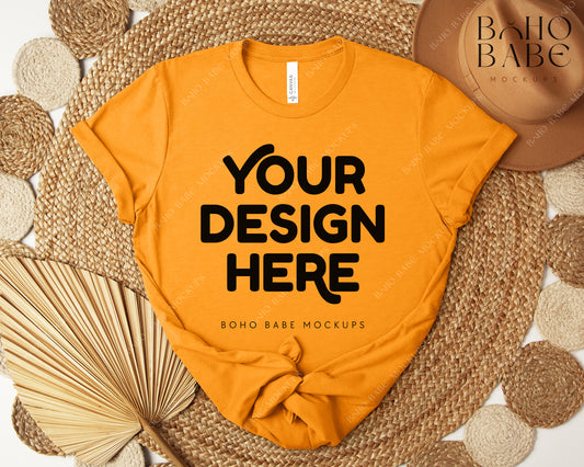 Bella Canvas 3001 HEATHER MARMELADE T-shirt Mockup | Boho Design | Flatlay Vol.5