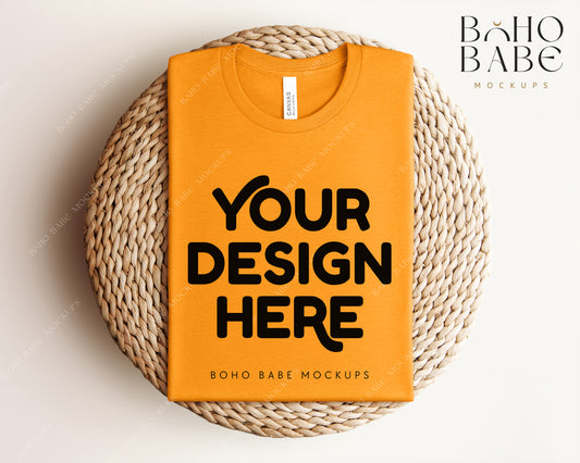 Bella Canvas 3001 HEATHER MARMELADE T-shirt Mockup | Boho Babe Folded Mockup Design Vol.1