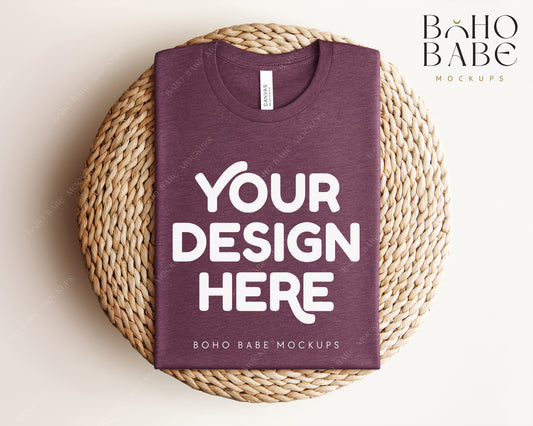 Bella Canvas 3001 HEATHER MAROON T-shirt Mockup | Boho Babe Folded Mockup Design Vol.1