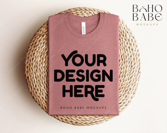 Bella Canvas 3001 HEATHER MAUVE T-shirt Mockup | Boho Babe Folded Mockup Design Vol.1