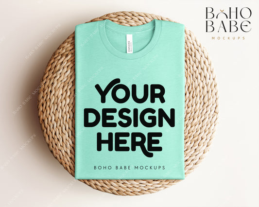 Bella Canvas 3001 HEATHER MINT T-shirt Mockup | Boho Babe Folded Mockup Design Vol.1
