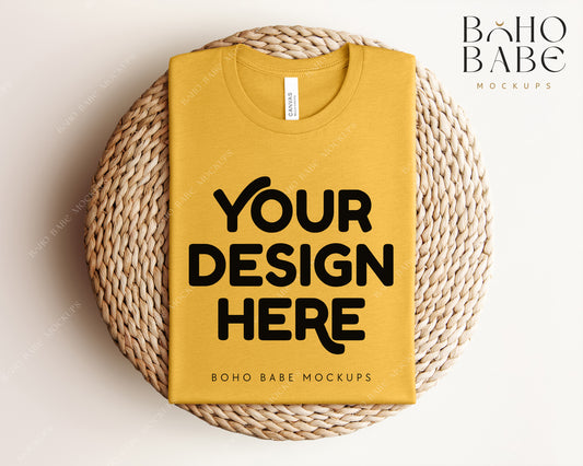 Bella Canvas 3001 HEATHER MUSTARD T-shirt Mockup | Boho Babe Folded Mockup Design Vol.1