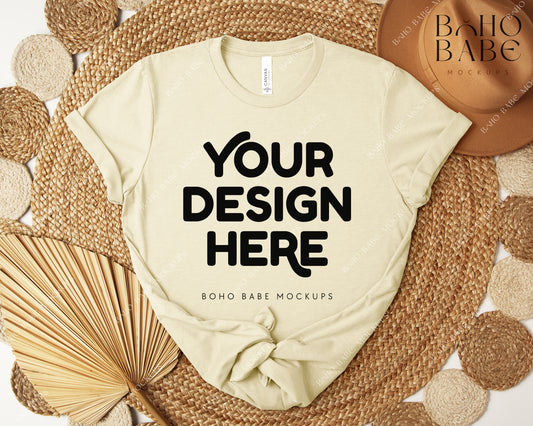 Bella Canvas 3001 HEATHER NATURAL T-shirt Mockup | Boho Design | Flatlay Vol.5