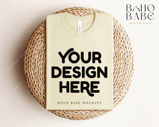 Bella Canvas 3001 HEATHER NATURAL T-shirt Mockup | Boho Babe Folded Mockup Design Vol.1