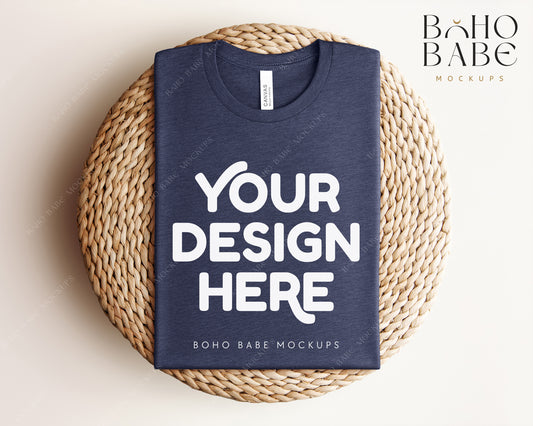 Bella Canvas 3001 HEATHER NAVY T-shirt Mockup | Boho Babe Folded Mockup Design Vol.1