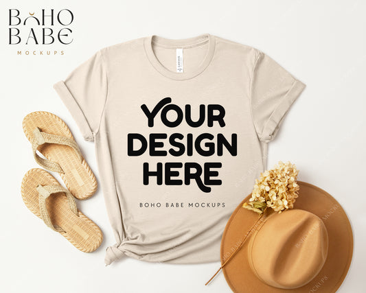 Bella Canvas 3001 HEATHER OATMEAL T-shirt Mockup | Boho Design | Flatlay Vol.3