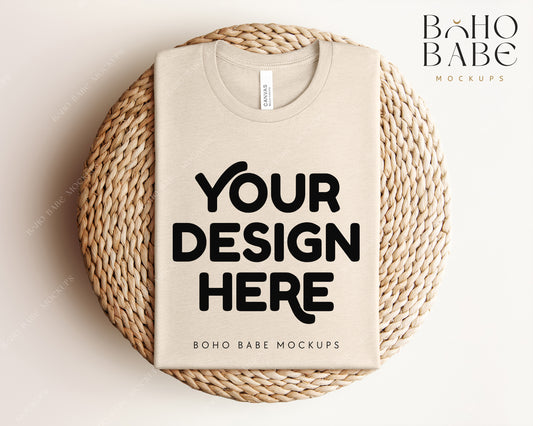 Bella Canvas 3001 HEATHER OATMEAL T-shirt Mockup | Boho Babe Folded Mockup Design Vol.1