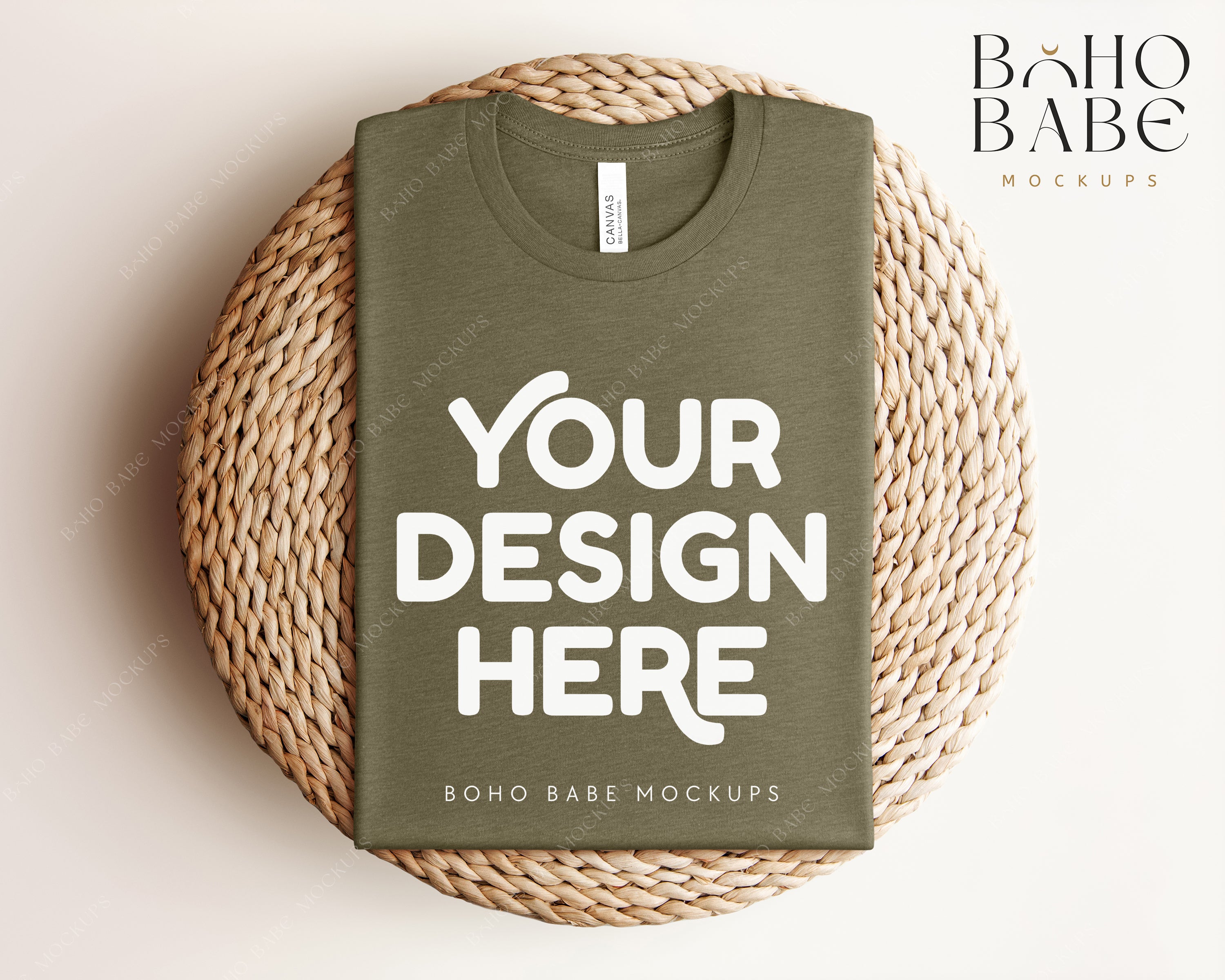 Bella Canvas 3001 HEATHER OLIVE T-shirt Mockup | Boho Babe Folded Mock ...