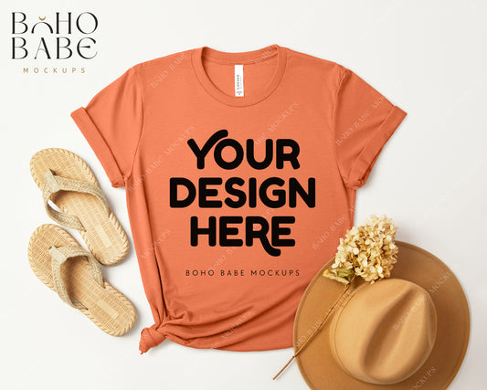 Bella Canvas 3001 HEATHER ORANGE T-shirt Mockup | Boho Design | Flatlay Vol.3