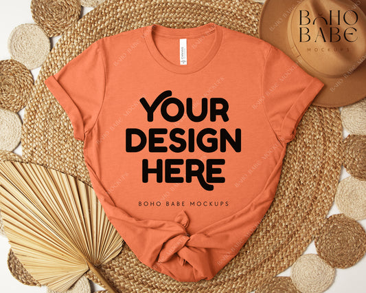Bella Canvas 3001 HEATHER ORANGE T-shirt Mockup | Boho Design | Flatlay Vol.5