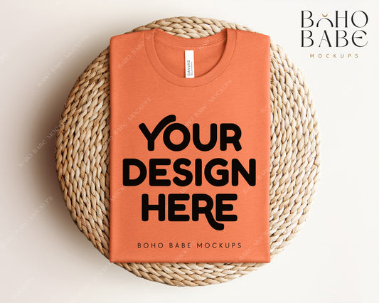 Bella Canvas 3001 HEATHER ORANGE T-shirt Mockup | Boho Babe Folded Mockup Design Vol.1