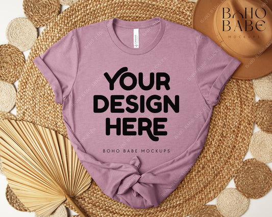 Bella Canvas 3001 HEATHER ORCHID T-shirt Mockup | Boho Design | Flatlay Vol.5