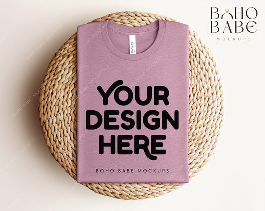 Bella Canvas 3001 HEATHER ORCHID T-shirt Mockup | Boho Babe Folded Mockup Design Vol.1