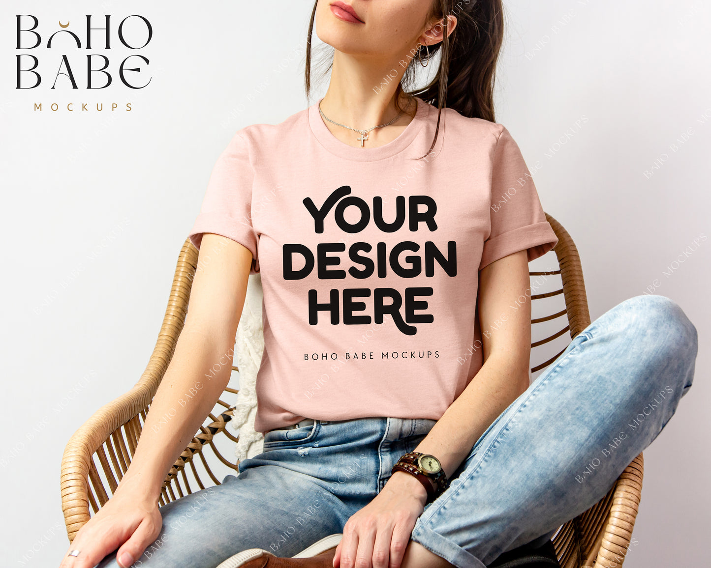 Bella Canvas 3001 Female Model Mockup Bundle | Boho Babe T-shirt Mockup Design - Vol.2