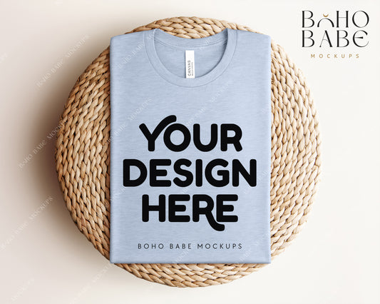 Bella Canvas 3001 HEATHER PRISM BLUE T-shirt Mockup | Boho Babe Folded Mockup Design Vol.1
