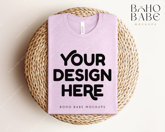Bella Canvas 3001 HEATHER PRISM LILAC T-shirt Mockup | Boho Babe Folded Mockup Design Vol.1
