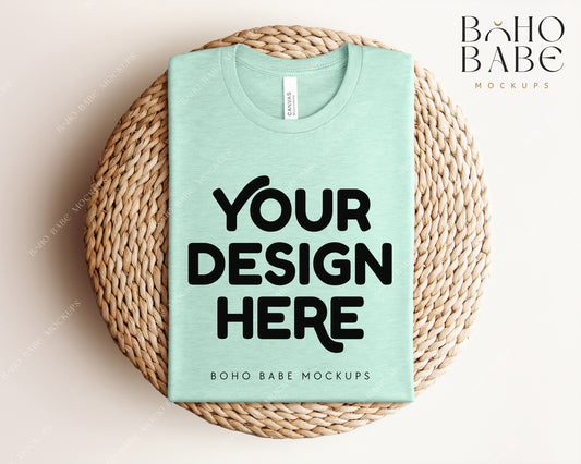 Bella Canvas 3001 HEATHER PRISM MINT T-shirt Mockup | Boho Babe Folded Mockup Design Vol.1
