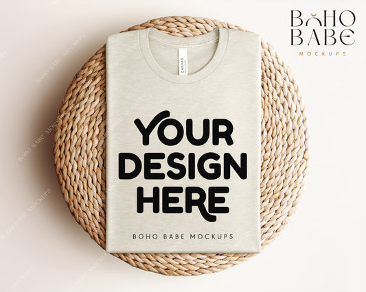 Bella Canvas 3001 HEATHER PRISM NATURAL T-shirt Mockup | Boho Babe Folded Mockup Design Vol.1