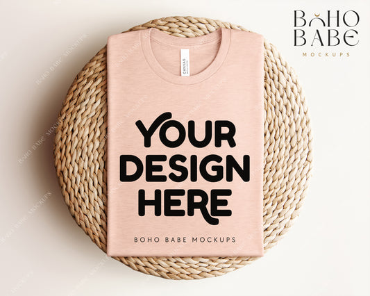 Bella Canvas 3001 HEATHER PRISM PEACH T-shirt Mockup | Boho Babe Folded Mockup Design Vol.1