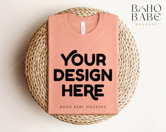 Bella Canvas 3001 HEATHER PRISM SUNSET T-shirt Mockup | Boho Babe Folded Mockup Design Vol.1