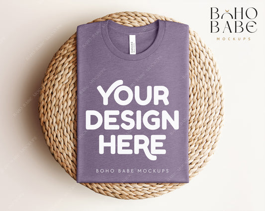 Bella Canvas 3001 HEATHER PURPLE T-shirt Mockup | Boho Babe Folded Mockup Design Vol.1