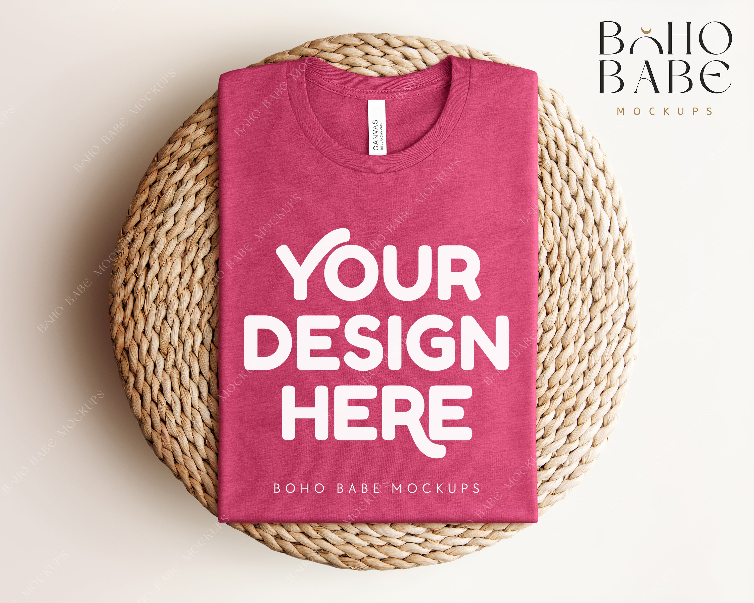Bella Canvas 3001 HEATHER RASPBERRY T-shirt Mockup | Boho Babe Folded ...