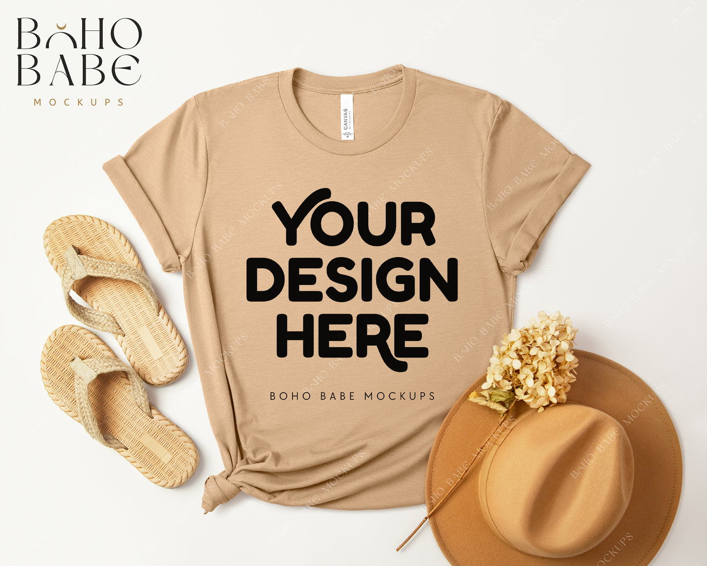 Bella Canvas 3001 HEATHER SAND DUNE T-shirt Mockup | Boho Design | Flatlay Vol.3