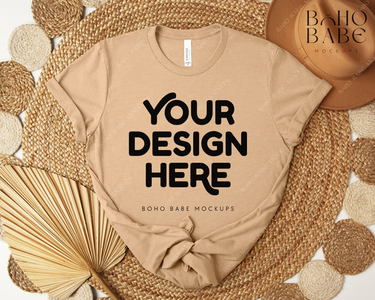 Bella Canvas 3001 HEATHER SAND DUNE T-shirt Mockup | Boho Design | Flatlay Vol.5