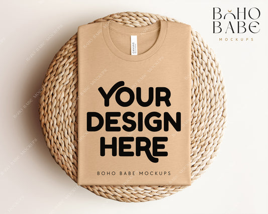Bella Canvas 3001 HEATHER SAND DUNE T-shirt Mockup | Boho Babe Folded Mockup Design Vol.1