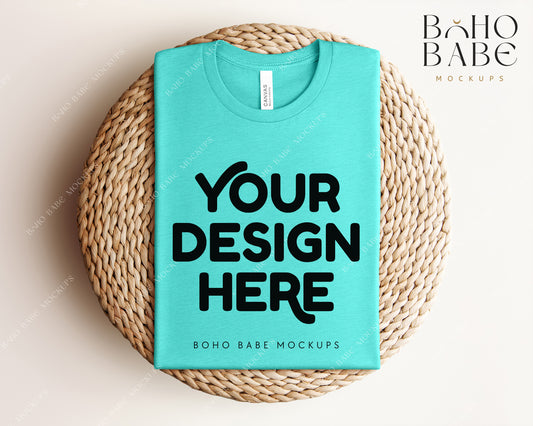 Bella Canvas 3001 HEATHER SEA GREEN T-shirt Mockup | Boho Babe Folded Mockup Design Vol.1