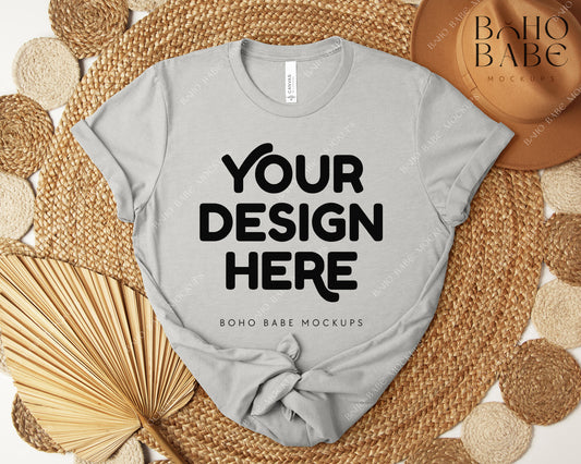 Bella Canvas 3001 HEATHER SILVER T-shirt Mockup | Boho Design | Flatlay Vol.5