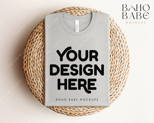 Bella Canvas 3001 HEATHER SILVER T-shirt Mockup | Boho Babe Folded Mockup Design Vol.1