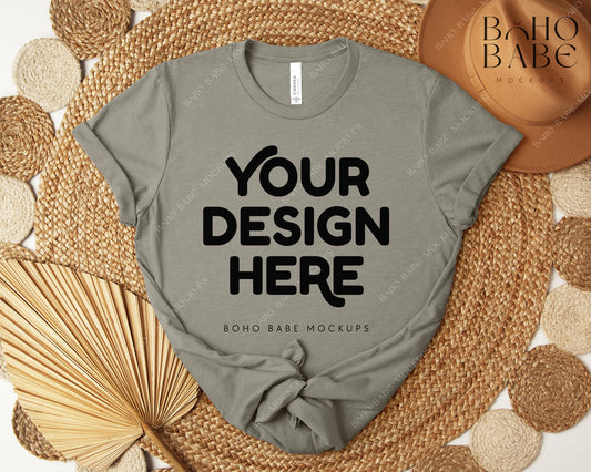 Bella Canvas 3001 HEATHER STONE T-shirt Mockup | Boho Design | Flatlay Vol.5