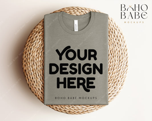 Bella Canvas 3001 HEATHER STONE T-shirt Mockup | Boho Babe Folded Mockup Design Vol.1