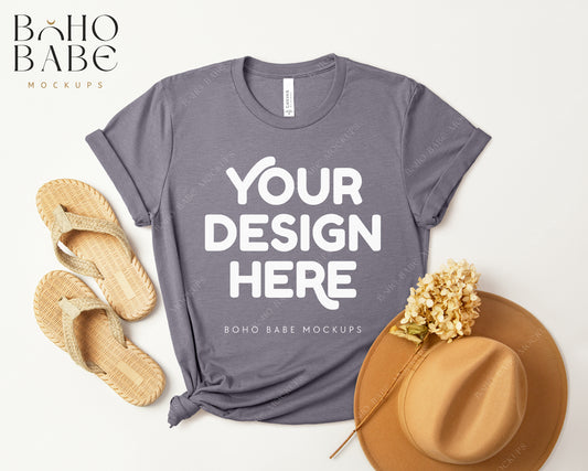 Bella Canvas 3001 HEATHER STORM T-shirt Mockup | Boho Design | Flatlay Vol.3