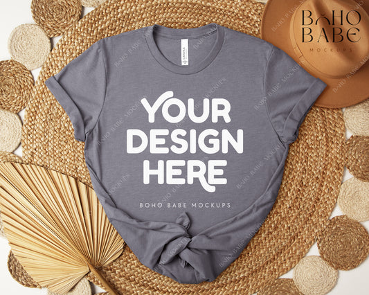 Bella Canvas 3001 HEATHER STORM T-shirt Mockup | Boho Design | Flatlay Vol.5