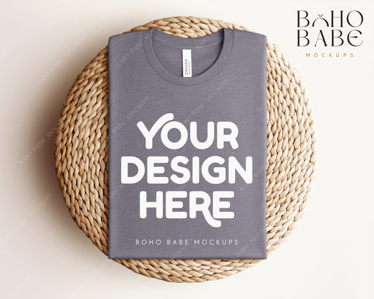 Bella Canvas 3001 HEATHER STORM T-shirt Mockup | Boho Babe Folded Mockup Design Vol.1