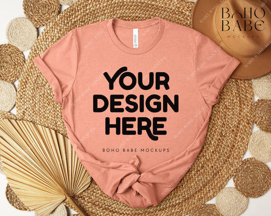Bella Canvas 3001 HEATHER SUNSET T-shirt Mockup | Boho Design | Flatlay Vol.5