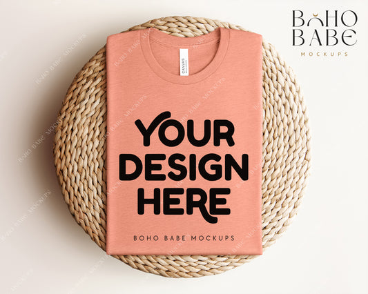Bella Canvas 3001 HEATHER SUNSET T-shirt Mockup | Boho Babe Folded Mockup Design Vol.1
