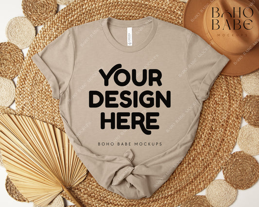 Bella Canvas 3001 HEATHER TAN T-shirt Mockup | Boho Design | Flatlay Vol.5