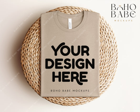 Bella Canvas 3001 HEATHER TAN T-shirt Mockup | Boho Babe Folded Mockup Design Vol.1